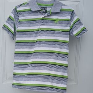 Beverly Hills Polo Club Kids Polo with Green and Gray Stripes